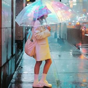 Colorful Iridescent Holographic Umbrella with White Handle